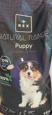 REX בטעם עוף ואורז לגורים 14 ק"ג